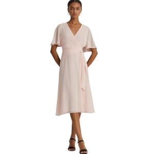 LAUREN RALPH LAUREN Women's Belted Georgette Dress Size 10 Pink Opal NWT